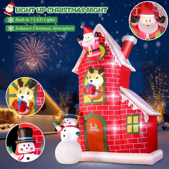 ⚡12FT Christmas Inflatable Castle with Santa Snowman and Reindeer Outdoor Decor - Picture 3 of 7